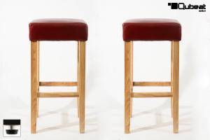 2x Edler Holzbarhocker Barhocker Holz weinrot Holzgestell Natur Bodengleiter verstellbar "Ben"