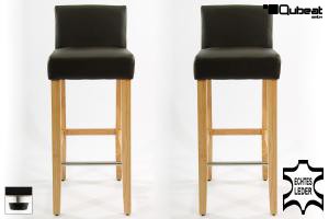2x Edler Holzbarhocker braun Barhocker Holz Holzgestell Natur mit Rckenlehne und verstellbaren Bodengleitern ECHT LEDER "Chris"