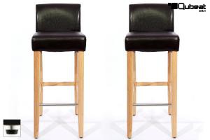2x Edler Holzbarhocker braun Barhocker Holz Holzgestell Natur verstellbare Bodengleiter mit Rckenlehne "Chris"