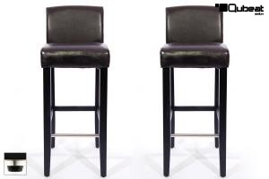 2x Edler Holzbarhocker braun Barhocker Holz Holzgestell schwarz mit Lehne und verstellbaren Bodengleitern "Chris"