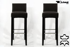 2x Edler Holzbarhocker braun Holzgestell B-WARE schwarz mit Lehne ECHT LEDER "Chris"