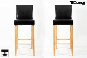 2x Edler Holzbarhocker braun Holzgestell Natur mit verstellbaren Bodengleitern und Lehne Barhocker Holz "Michael"