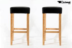 2x Edler Holzbarhocker schwarz Barhocker Holz Holzgestell Natur "Ben"