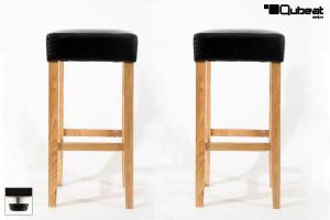 2x Edler Holzbarhocker schwarz Barhocker Holz Holzgestell Natur verstellbare Bodengleiter "Ben"