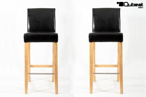 2x Edler Holzbarhocker schwarz Gummibaum Gestell Natur mit Lehne "Michael"