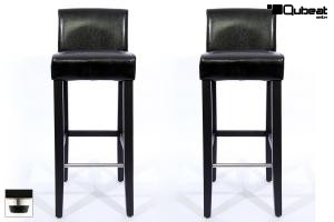 2x Edler Holzbarhocker schwarz Holzgestell Schwarz Barhocker Holz mit verstellbaren Bodengleitern und Rckenlehne "Chris"