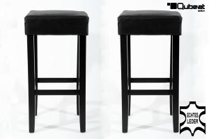 2x Edler Holzbarhocker schwarz Holzgestell Schwarz ECHT LEDER "Ben"