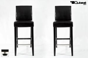 2x Edler Holzbarhocker schwarz, Holzgestell Schwarz mit Lehne, Barhocker Holz schwarz mit verstellbaren Bodengleitern "Michael"