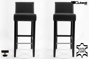 2x Edler Holzbarhocker schwarz Holzgestell Schwarz mit Lehne Barhocker Holz verstellbare Bodengleiter ECHT LEDER "Chris"