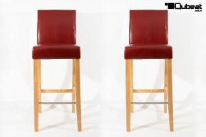 2x Edler Holzbarhocker weinrot Holzgestell Barhocker Holz Natur mit Lehne "Michael"