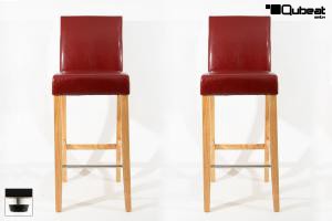 2x Edler Holzbarhocker weinrot Holzgestell Barhocker Holz Natur mit Lehne und verstellbaren Bodengleitern "Michael"