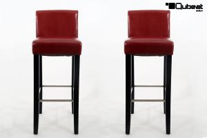 2x Edler Holzbarhocker weinrot Holzgestell B-WARE Schwarz mit Lehne "Chris"