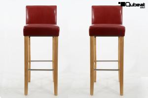 2x Edler Holzbarhocker weinrot Holzgestell Natur mit Lehne "Chris"