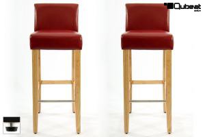 2x Edler Holzbarhocker weinrot Holzgestell Natur mit Lehne und verstellbaren Bodengleitern "Chris"