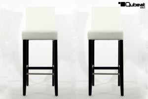 2x Edler Holzbarhocker wei Barhocker Holz Schwarz mit Lehne ECHT LEDER "Michael"