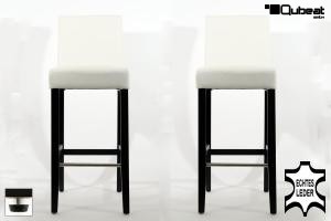 2x Edler Holzbarhocker wei Barhocker Holz Schwarz mit Lehne, verstellbare Bodengleiter ECHT LEDER "Michael"