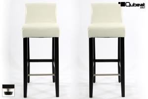 2x Edler Holzbarhocker wei Holzgestell Barhocker Holz Schwarz mit verstellbaren Bodengleitern und Lehne "Chris"