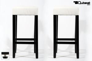 2x Edler Holzbarhocker wei Holzgestell Barhocker Holz Schwarz verstellbare Bodengleiter "Ben"