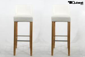 2x Edler Holzbarhocker wei Holzgestell B-WARE Natur mit Lehne Barhocker Holz  "Chris"