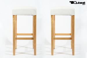 2x Edler Holzbarhocker wei Holzgestell Natur Barhocker Holz "Ben"