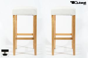 2x Edler Holzbarhocker wei Holzgestell Natur Barhocker Holz mit verstellbaren Bodengleitern "Ben"