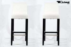 2x Edler Holzbarhocker wei Holzgestell Schwarz mit Lehne "Michael"