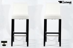 2x Edler Holzbarhocker wei Holzgestell Schwarz mit Lehne und verstellbaren Bodengleitern "Michael"