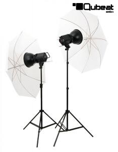 2x Fotolampen, Set mit zwei Tageslichtleuchten und Schirmen "Merkur"