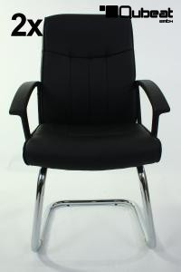 2x Freischwinger Kunstleder schwarz gepolstert, chrome -"Dallas"