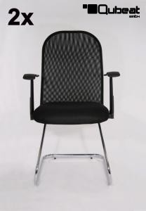 2x Freischwinger Mesh schwarz mit Armlehne, chrome -"Miami"