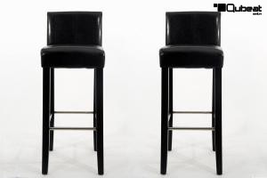 2x Holzbarhocker schwarz Holzgestell B-WARE Schwarz Barhocker Holz mit Lehne "Chris"