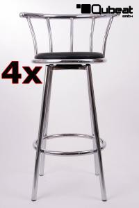 4x Barhocker chrom, B-Ware, schwarzer gepolsterter Sitz, drehbar - "Martin"