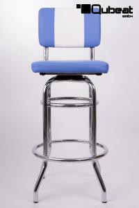 4x Barstool Blue/White, padded, chorme "Maik"