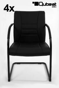 4x Freischwinger Kunstleder schwarz gepolstert, schwarz -"Chicago"