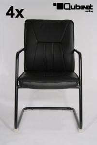 4x Freischwinger Kunstleder schwarz gepolstert, schwarz - "Seattle" B-Ware