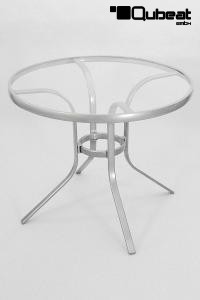 Aluminium Table Round, with Glass Plate, Flattened Legs-"Halle"