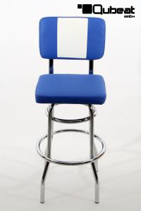 Barhocker blau/weiss, B-WARE, gepolstert, Rckenlehne, chrome "Maik"