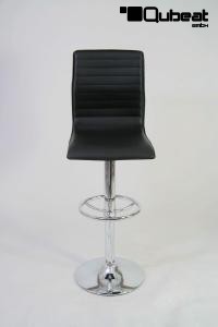 Barstool black height adjustable with padded and stitched backrest - "Ron"