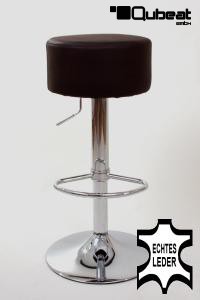 Barstool brown REAL LEATHER height adjustable round seat classical comfortably padded - "Tan"