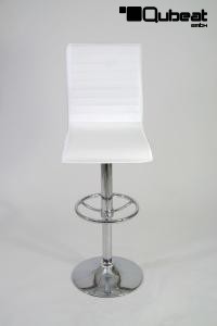 Barstool white height adjustable with padded and stitched backrest - "Ron"