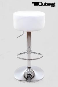Barstool white REAL LEATHER height adjustable round seat classical comfortably padded - "Tan"