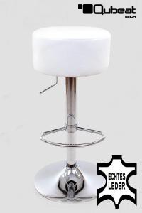 Barstool white REAL LEATHER height adjustable round seat classical comfortably padded - "Tan"