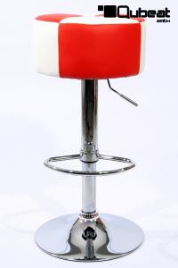 Barstool white red height adjustable round seat classical comfortably padded - "Tan Cross"