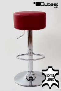 Barstool winered REAL LEATHER height adjustable round seat classical comfortably padded - "Tan"