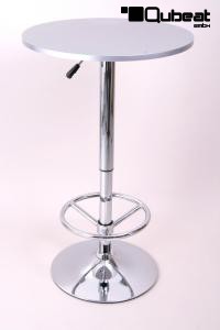 Bistro Table Silver, Footrest, Round Wooden Board, Height-Adjustable-