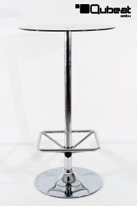 Bistro-Tisch transparent, Glasplatte rund, Fusttze quadratisch 102 cm - "Berlin"