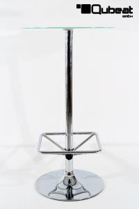 Bistro-Tisch wei, Glasplatte rund, Fusttze quadratisch 102 cm - "Berlin"