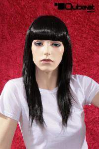 Black long hair wig with bangs