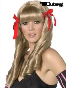Blonde Percke mit roten Schleifen