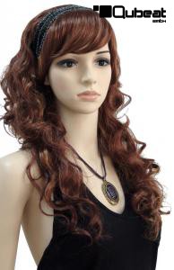 Braune Langhaarper�cke mit Locken f�r Schaufensterpuppen mit Plastikaufsatz